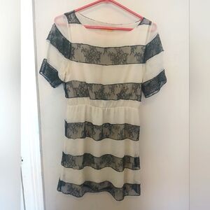 Alice + Olivia White Dress with Black Lace